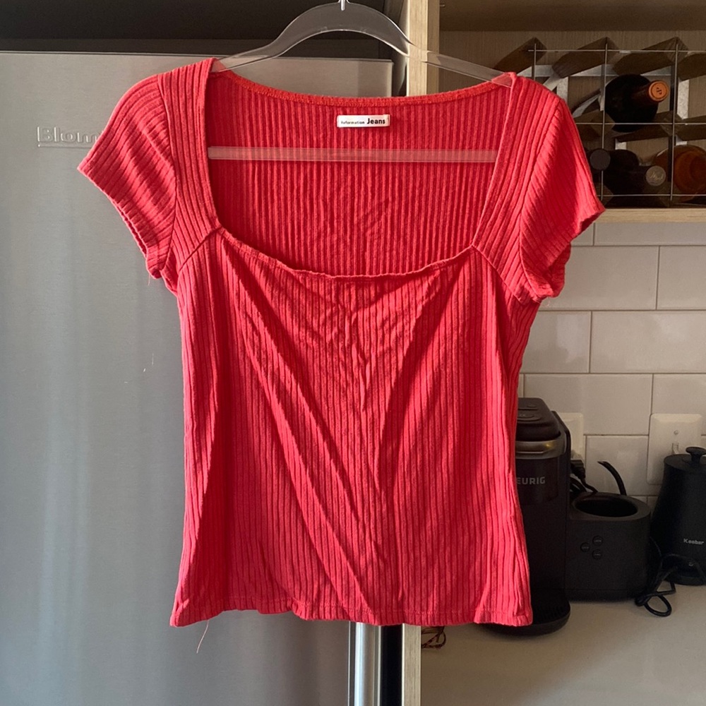Red cotton Reformation shirt